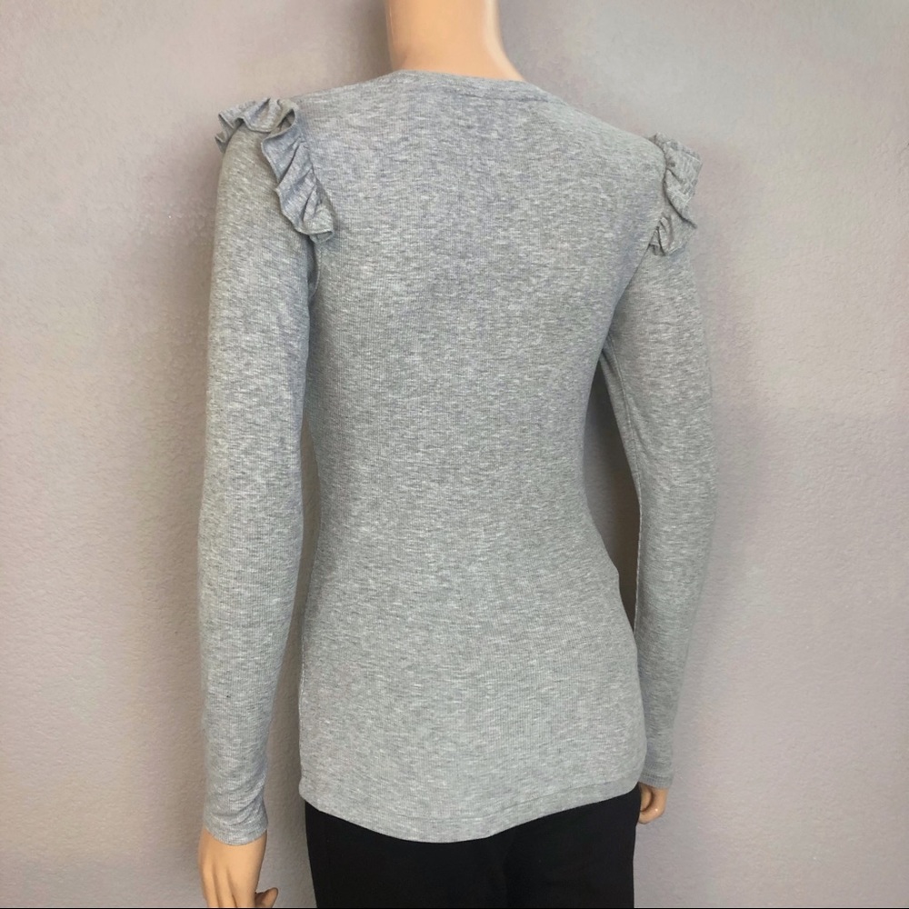 Rachel Parcell Ribbed Knit Long Sleeve Top Ruffle - Picture 3 of 5